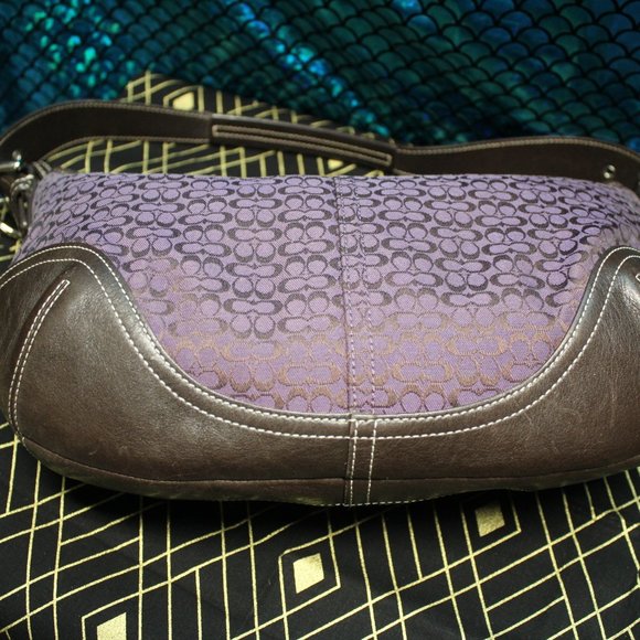 PURPLE WITH BROWN LETTERS COACH HOBO PURSE - Picture 3 of 4